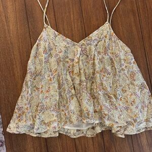 Floral Metallic Cream Spaghetti-Strap Women's Top